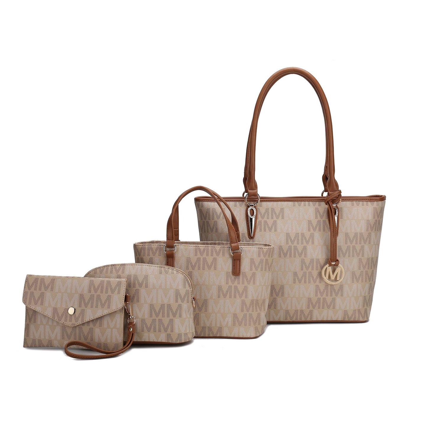 Alexy Women's Handbag Set: Small Tote Bag, Pouch Purse, and Wristlet Wallet - 4 Pieces in Beige by Mia K