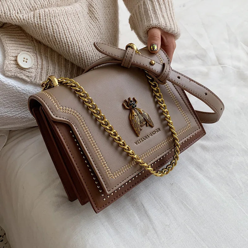 CGCBAG Women's Luxury Handbag 2024 - Retro Bee Design, High-Quality Leather Shoulder and Crossbody Bag