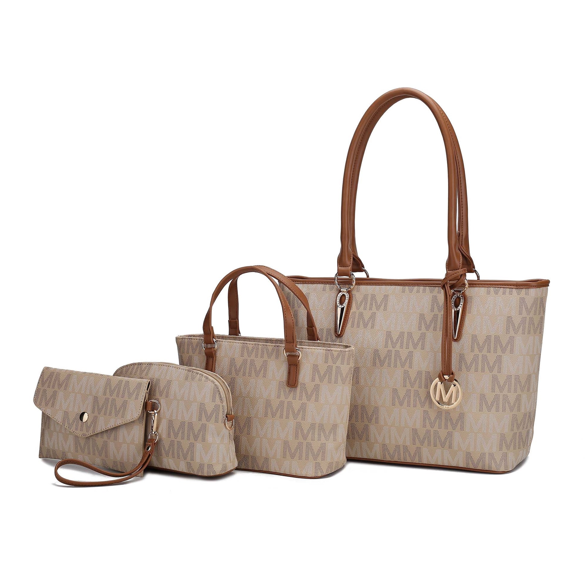 Alexy Women's Handbag Set: Small Tote Bag, Pouch Purse, and Wristlet Wallet - 4 Pieces in Beige by Mia K