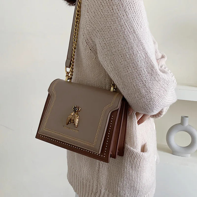 CGCBAG Women's Luxury Handbag 2024 - Retro Bee Design, High-Quality Leather Shoulder and Crossbody Bag
